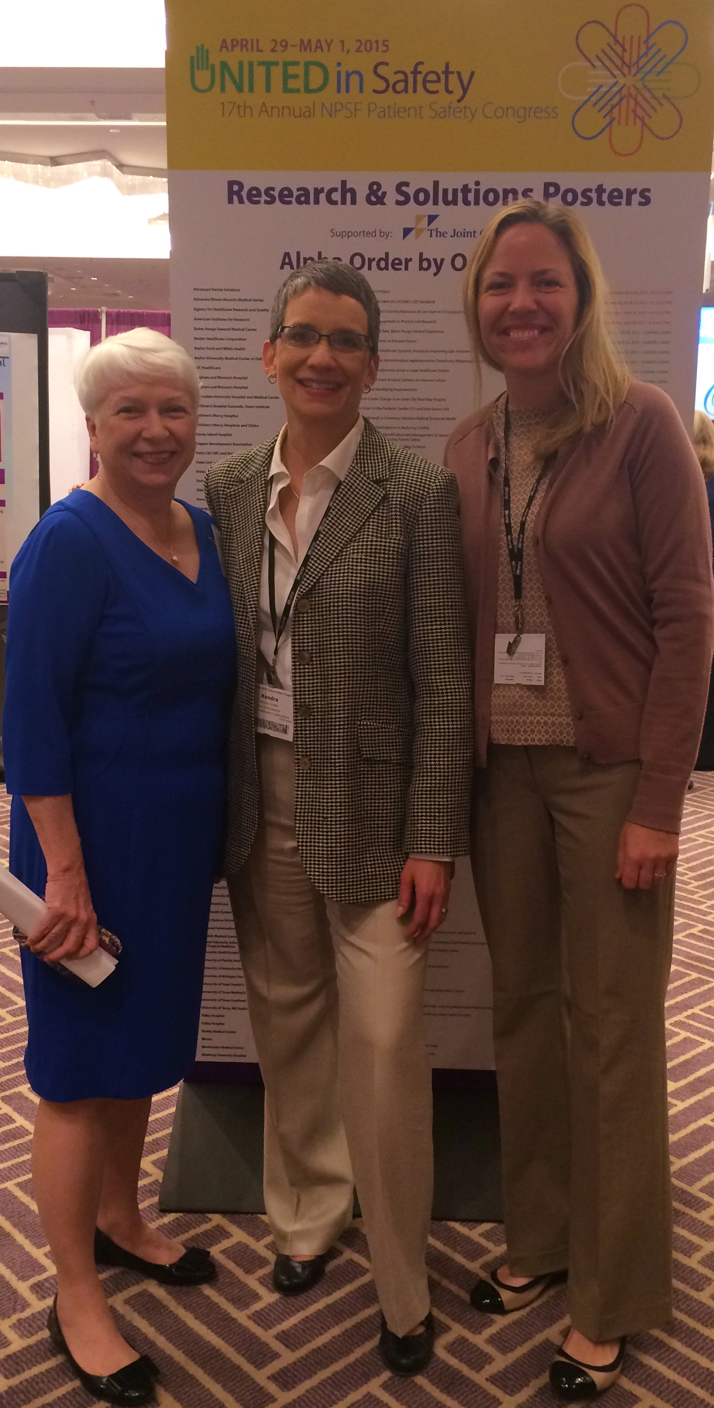 From left: Joann Paul, Wesley Medical Center; Kendra Tinsley, Kansas Healthcare Collaborative; and Dr. Jennifer Scott Koontz, Newton Medical Center, present their patient safety projects during the poster session at NPSF Patient Safety Congress in Austin, Tex.